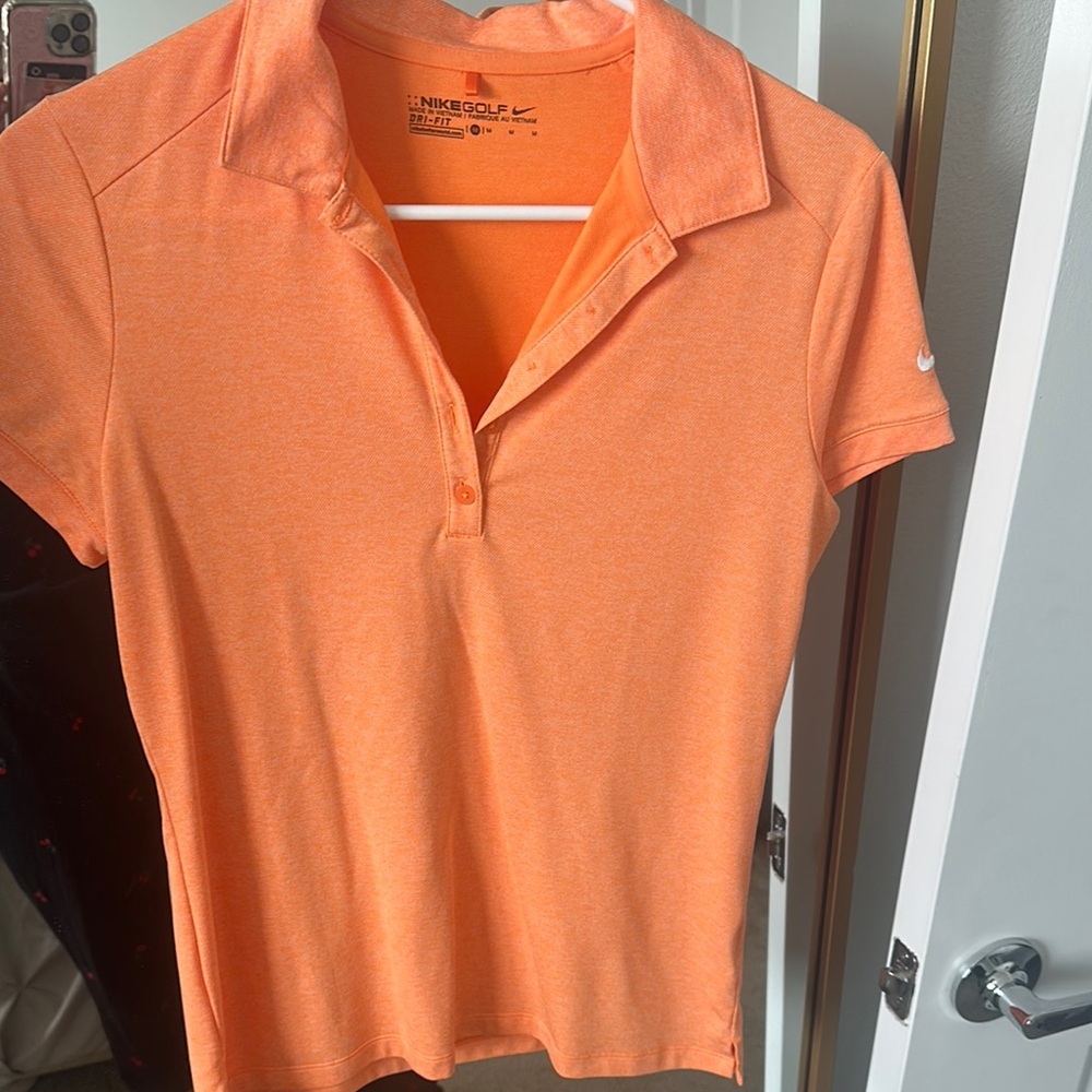 Nike Orange Fitted Polo Shirt with Short Sleeves